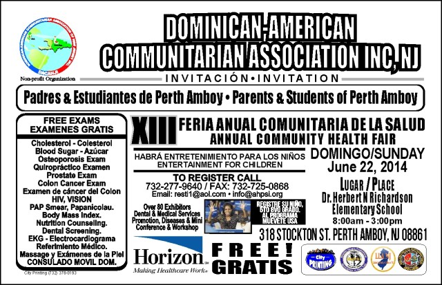 Perth Amboy, Padres & Estudiantes invitacion feria de salud.