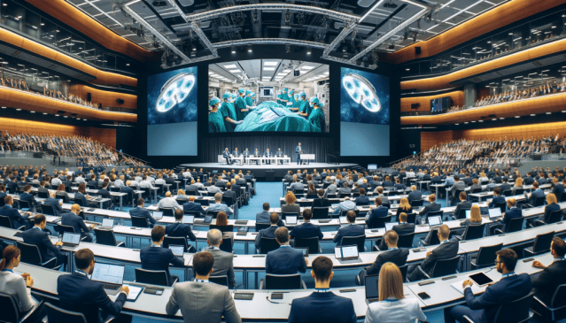 Auditorio del congreso médico con público y pantalla